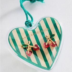 NWT Anthropologie Icon Post Earrings Heart Edition Cherry Cherries Studs